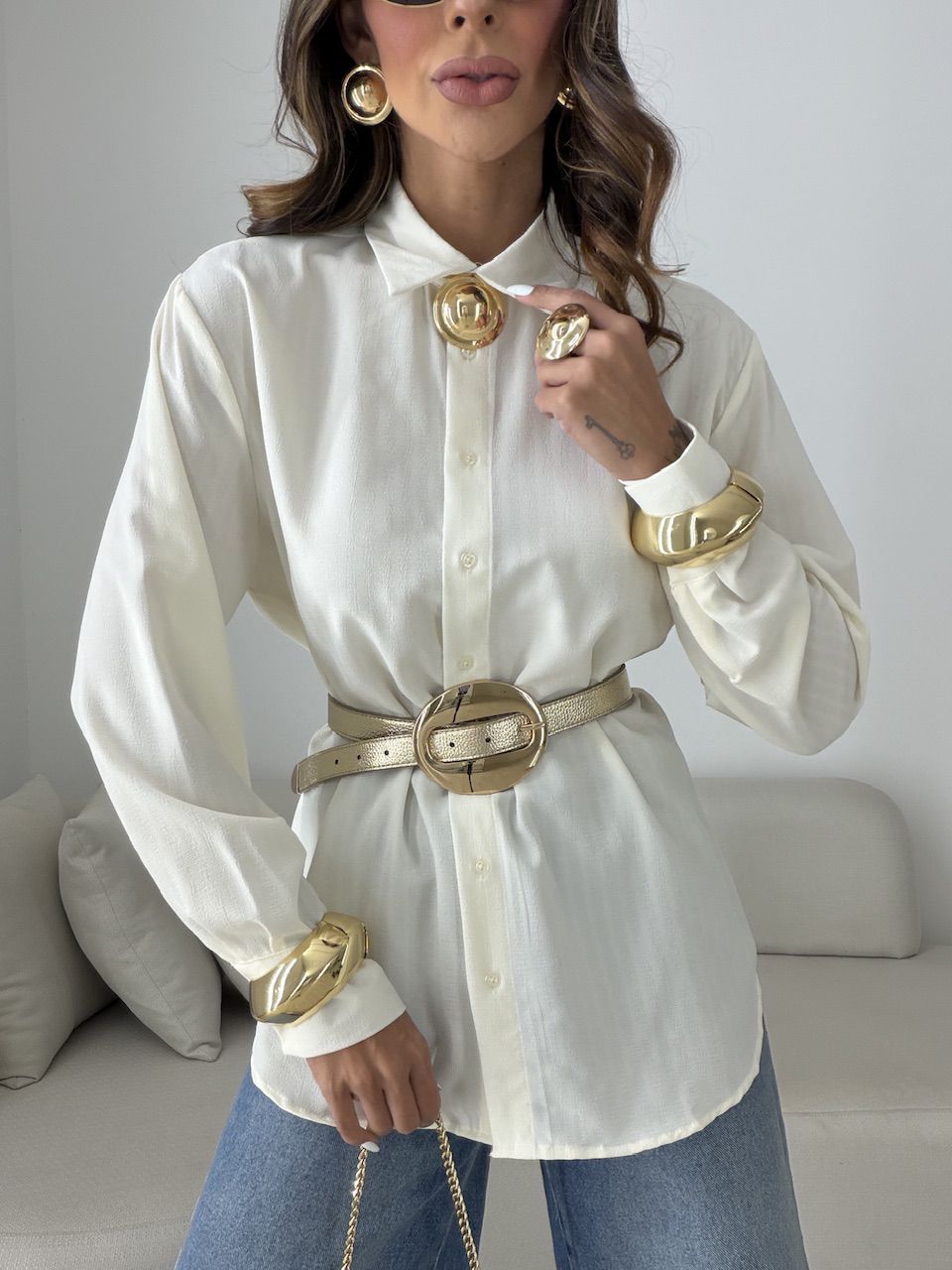 Camisa Talita Crepe Marfim