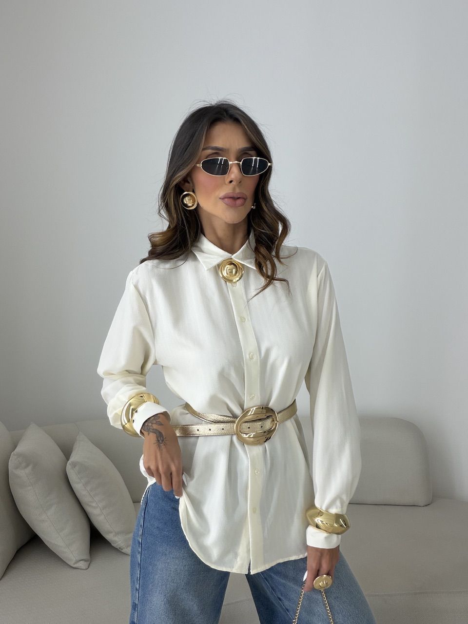 Camisa Talita Crepe Marfim