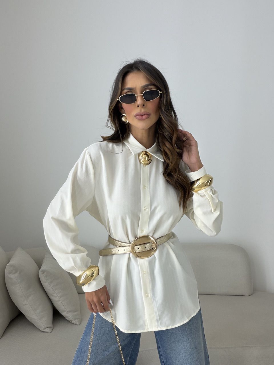 Camisa Talita Crepe Marfim - 0080440056 - CAROLLA FERRARO