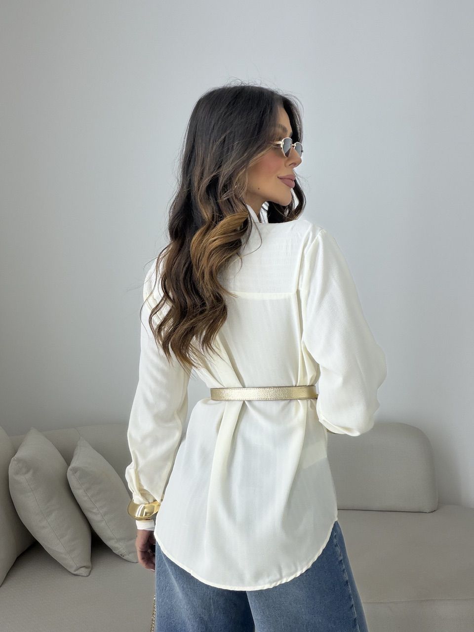 Camisa Talita Crepe Marfim