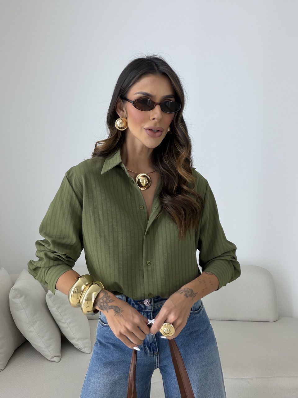 Camisa Talita Crepe Verde - 0080440230 - CAROLLA FERRARO