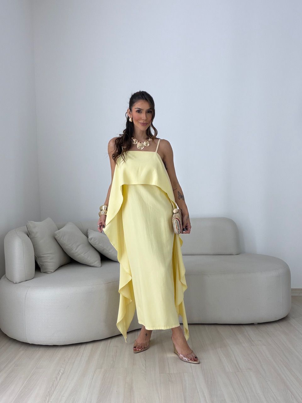 Vestido Yara Babados Amarelo - 0080500111 - CAROLLA FERRARO