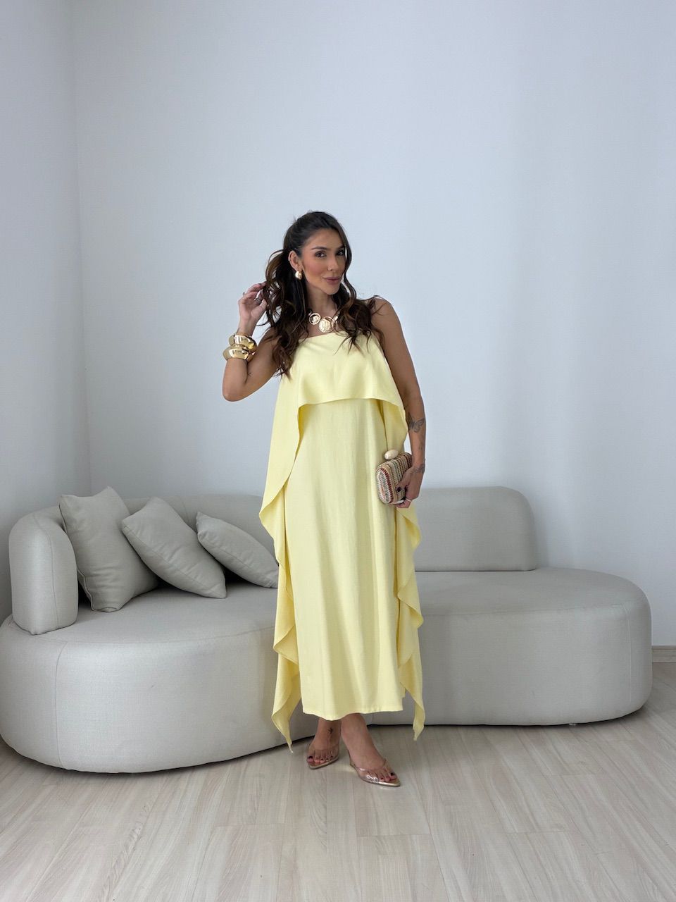 Vestido Yara Babados Amarelo