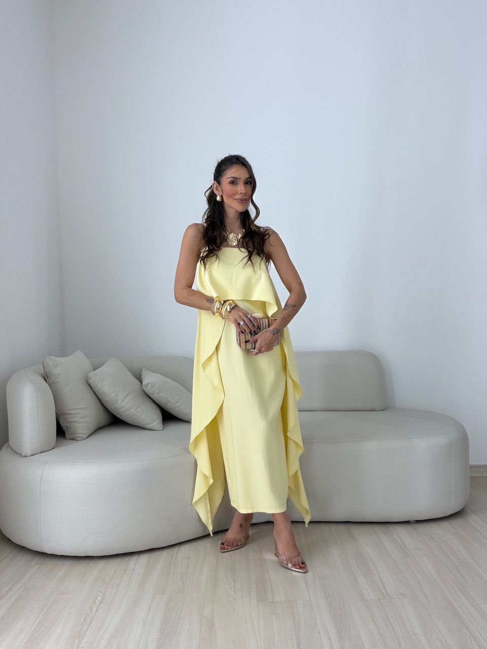 Vestido Yara Babados Amarelo