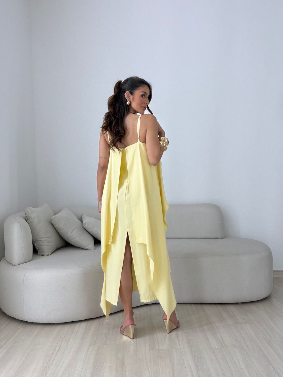 Vestido Yara Babados Amarelo