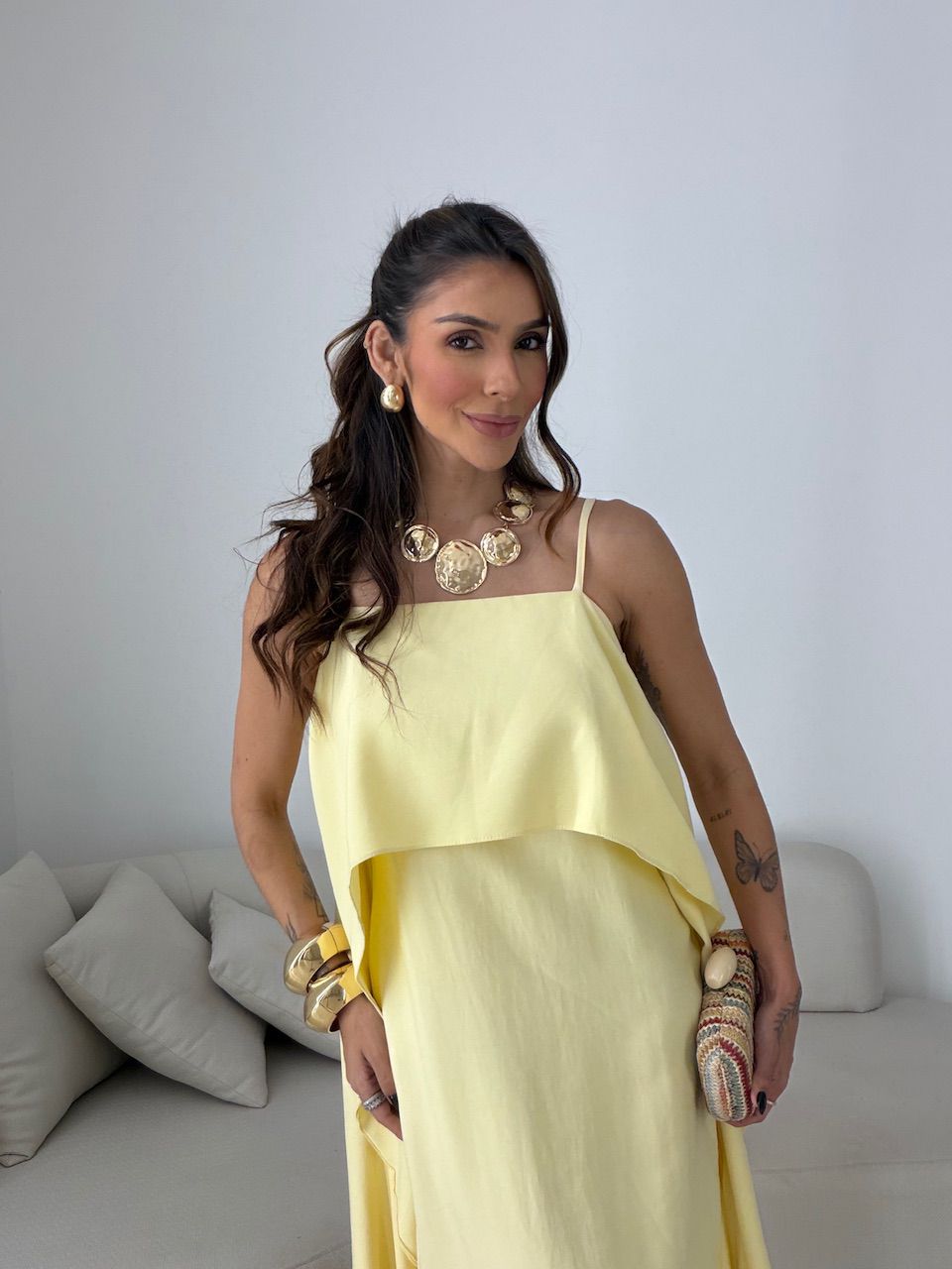 Vestido Yara Babados Amarelo