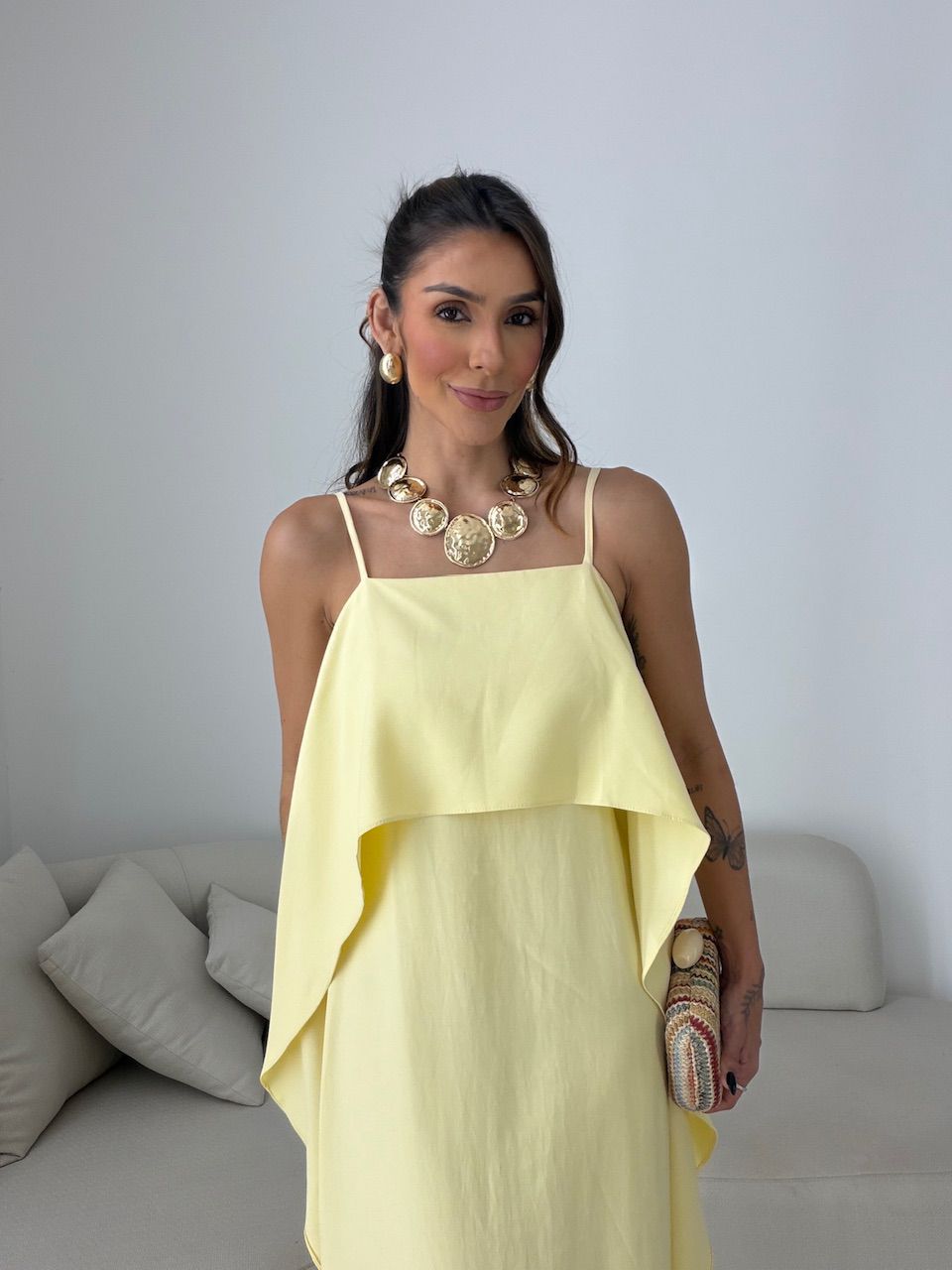 Vestido Yara Babados Amarelo