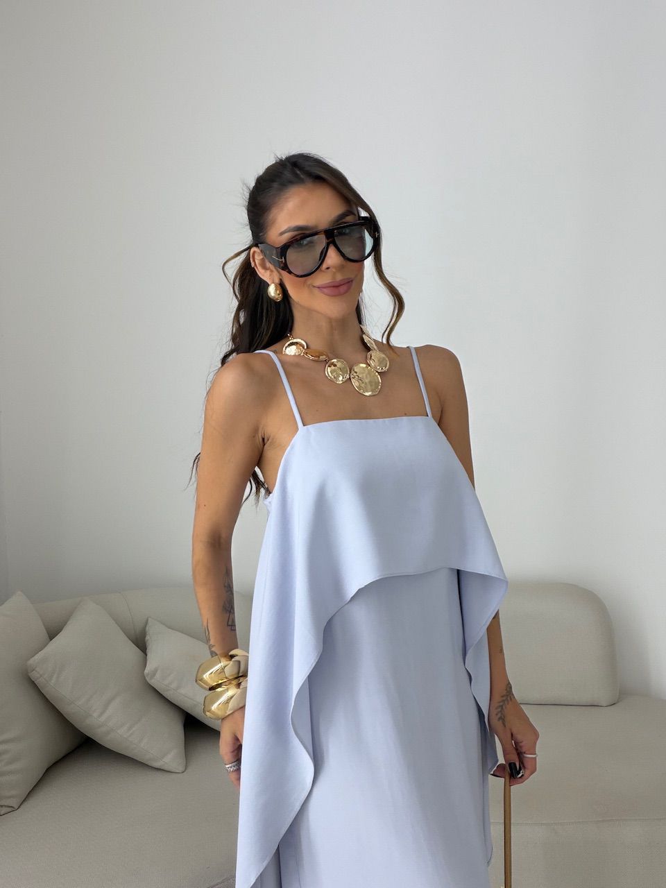 Vestido Yara Babados Azul