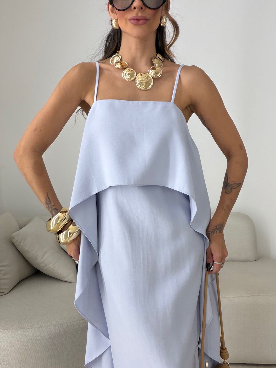 Vestido Yara Babados Azul