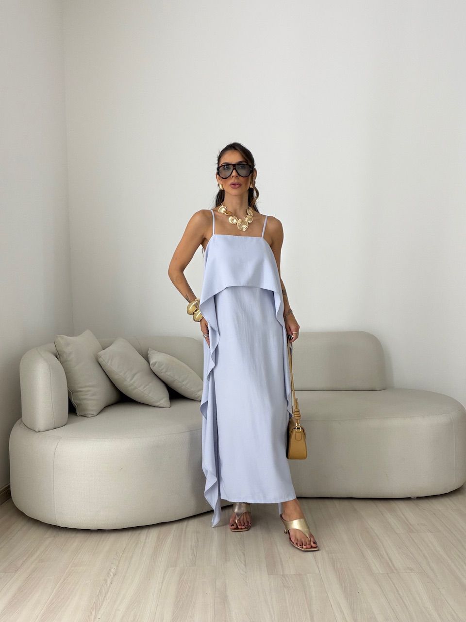 Vestido Yara Babados Azul - 0080500109 - CAROLLA FERRARO