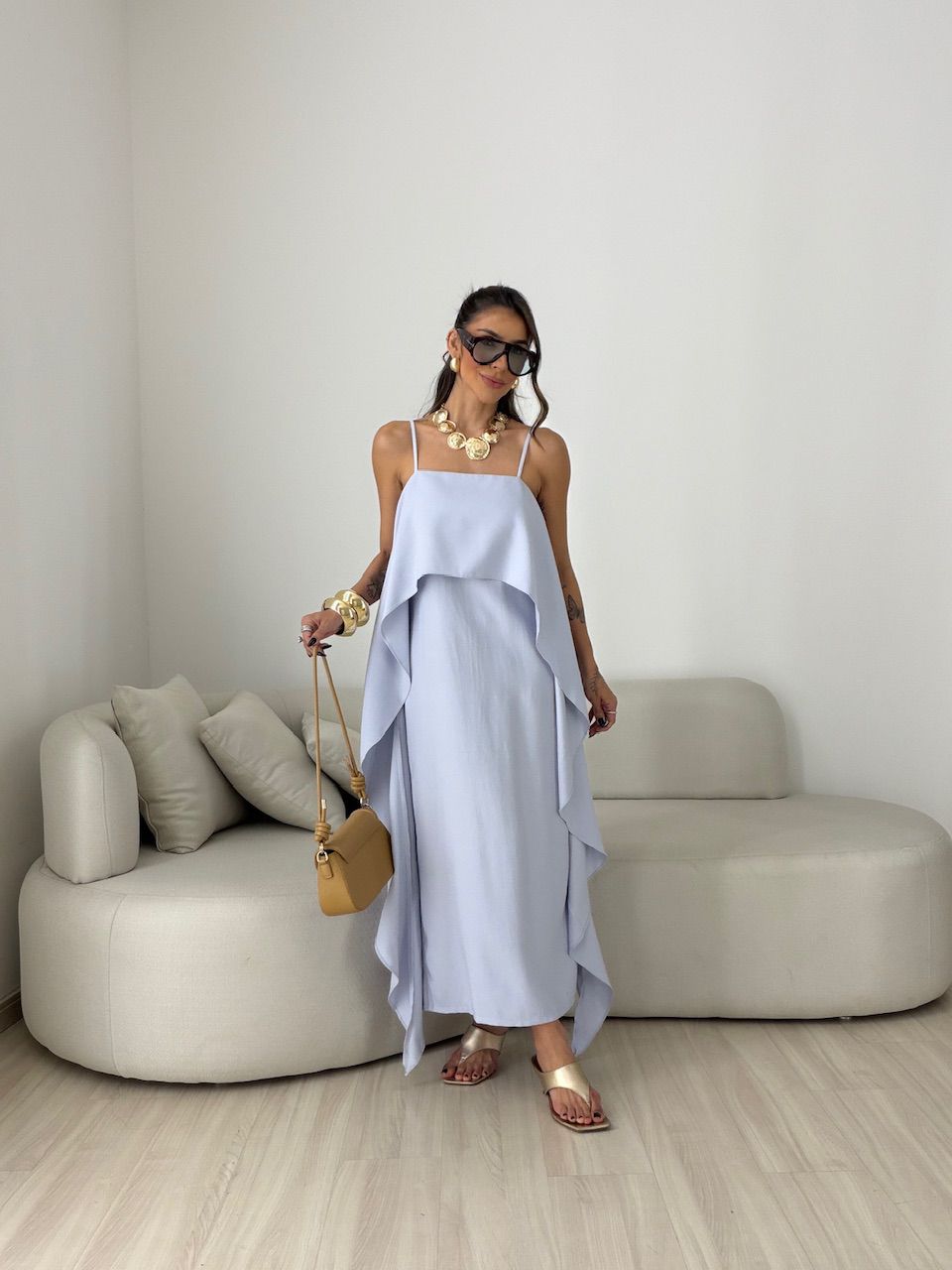 Vestido Yara Babados Azul