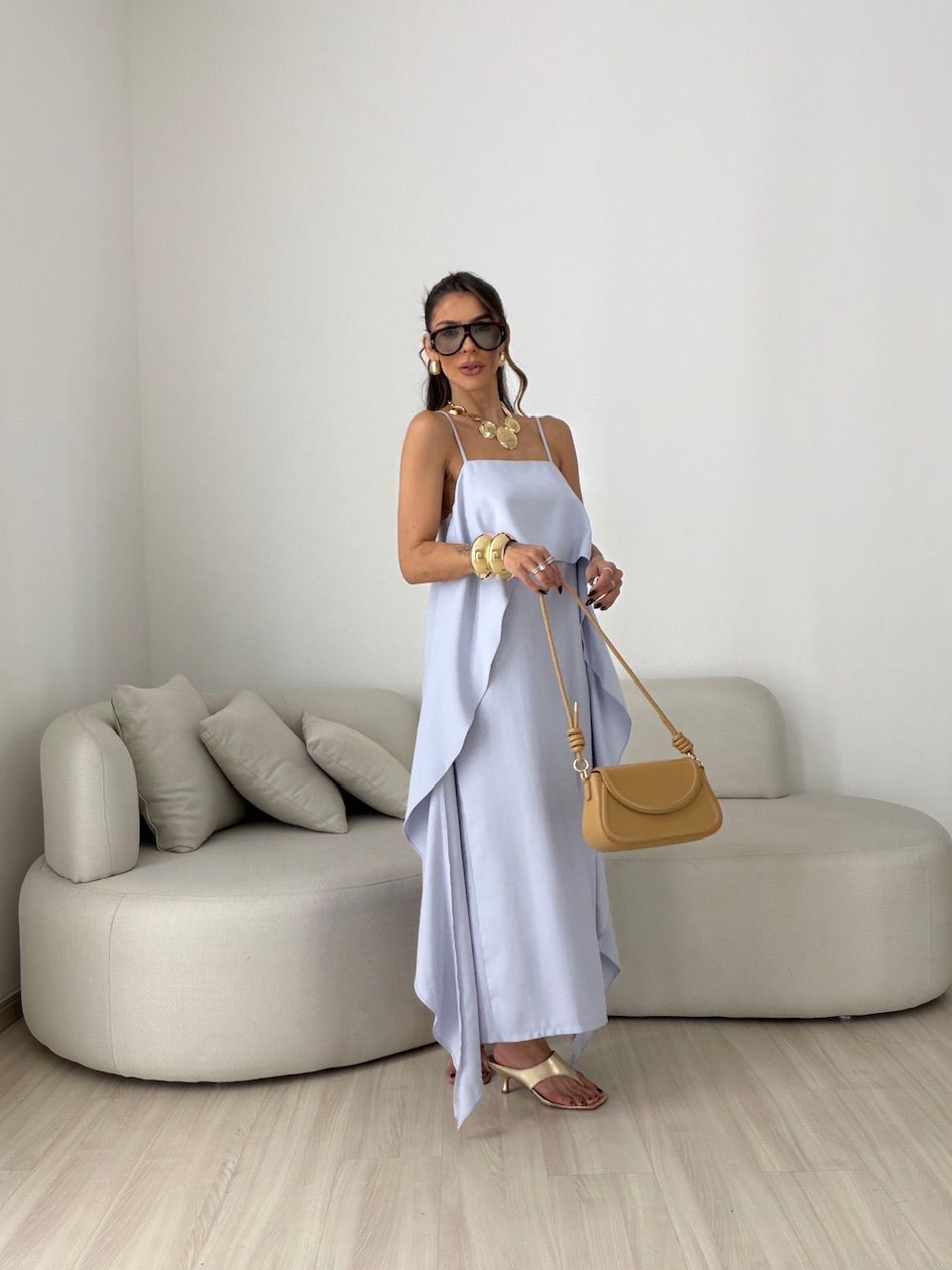 Vestido Yara Babados Azul
