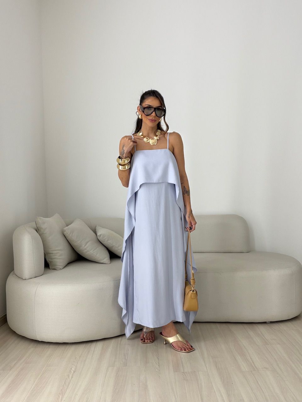 Vestido Yara Babados Azul