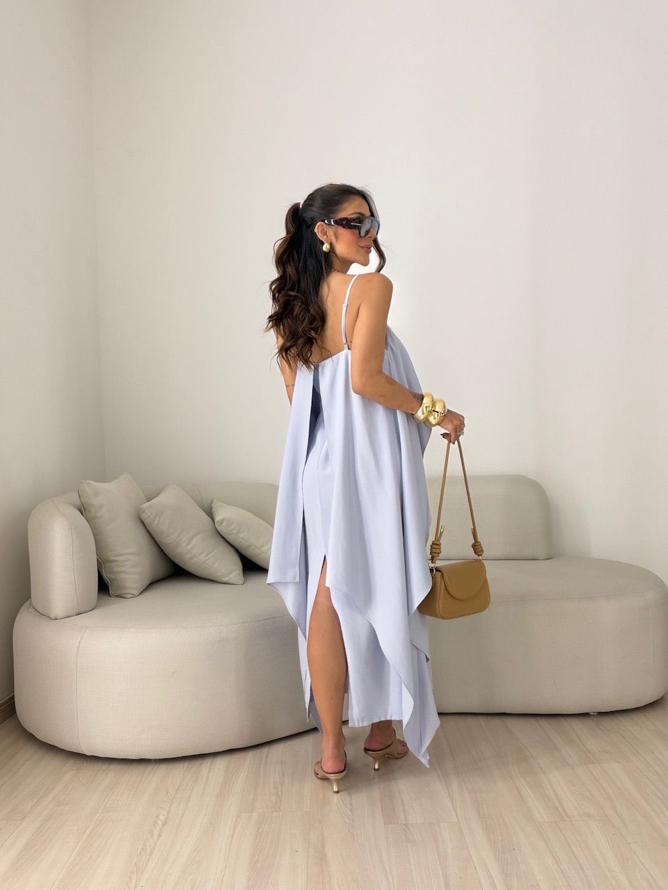 Vestido Yara Babados Azul