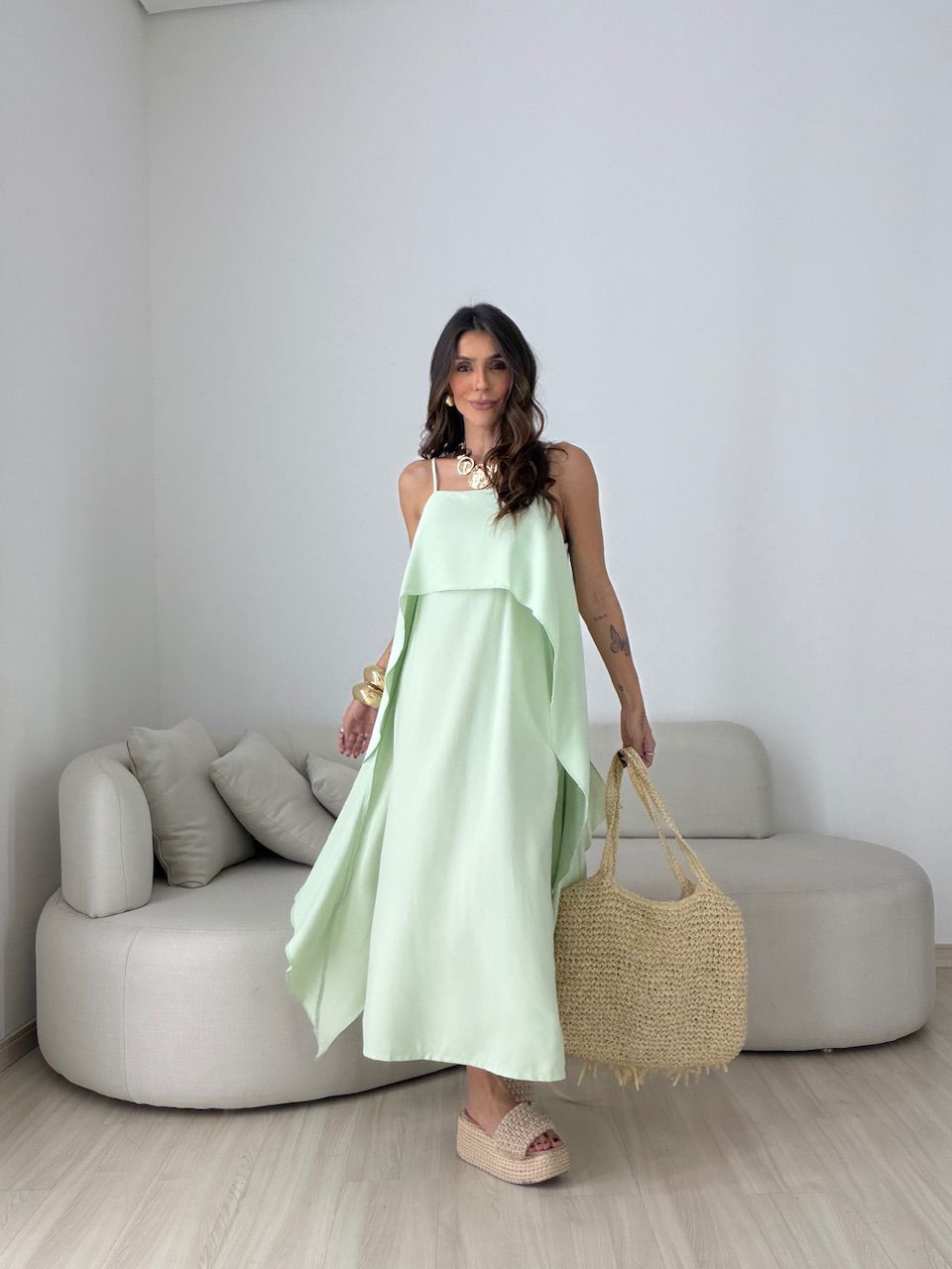 Vestido Yara Babados Verde