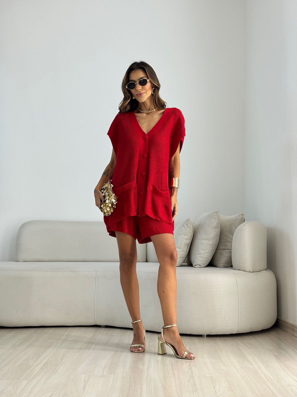 CONJUNTO EUNICE TRICOT VERMELHO.