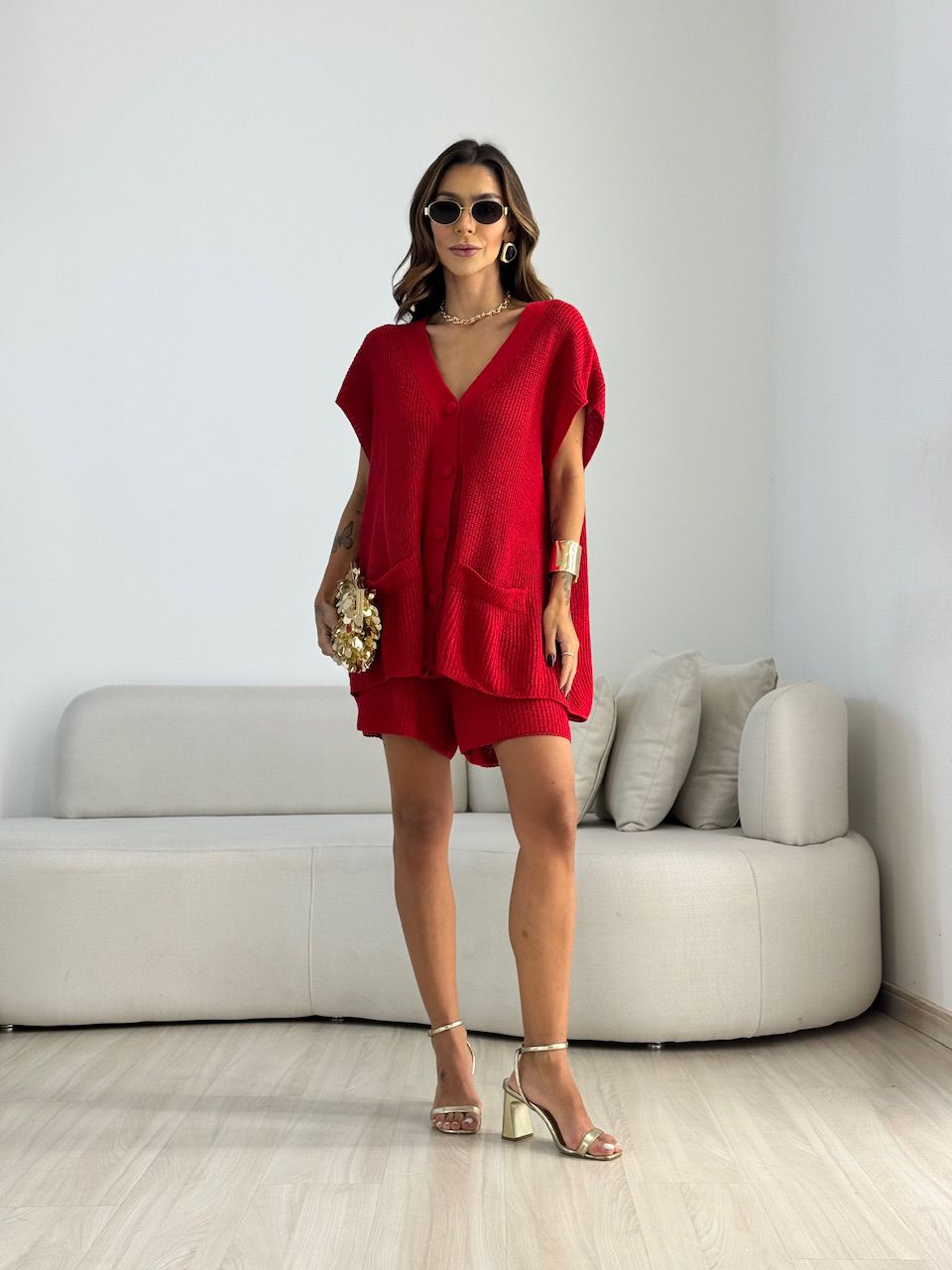 CONJUNTO EUNICE TRICOT VERMELHO.