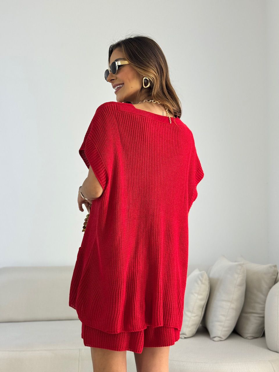 CONJUNTO EUNICE TRICOT VERMELHO.