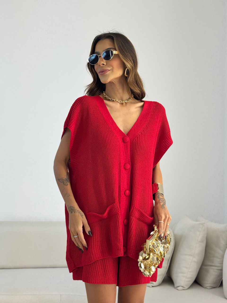 CONJUNTO EUNICE TRICOT VERMELHO.