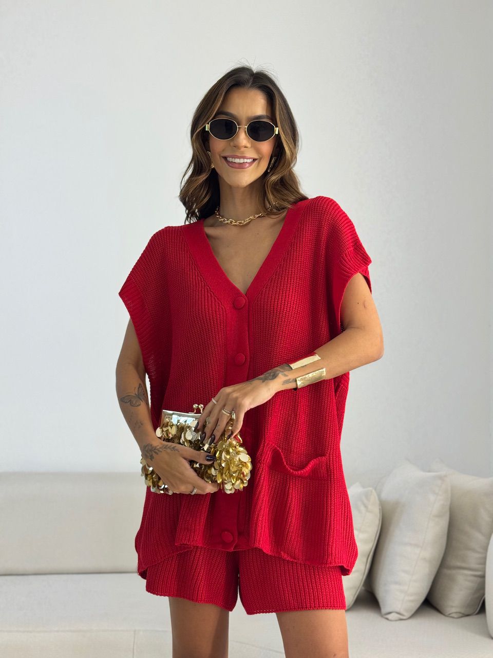 CONJUNTO EUNICE TRICOT VERMELHO.