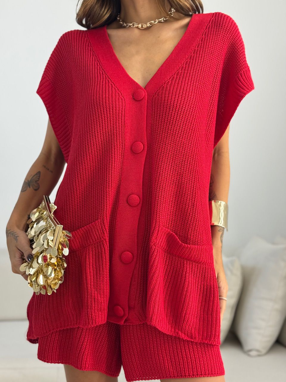 CONJUNTO EUNICE TRICOT VERMELHO.