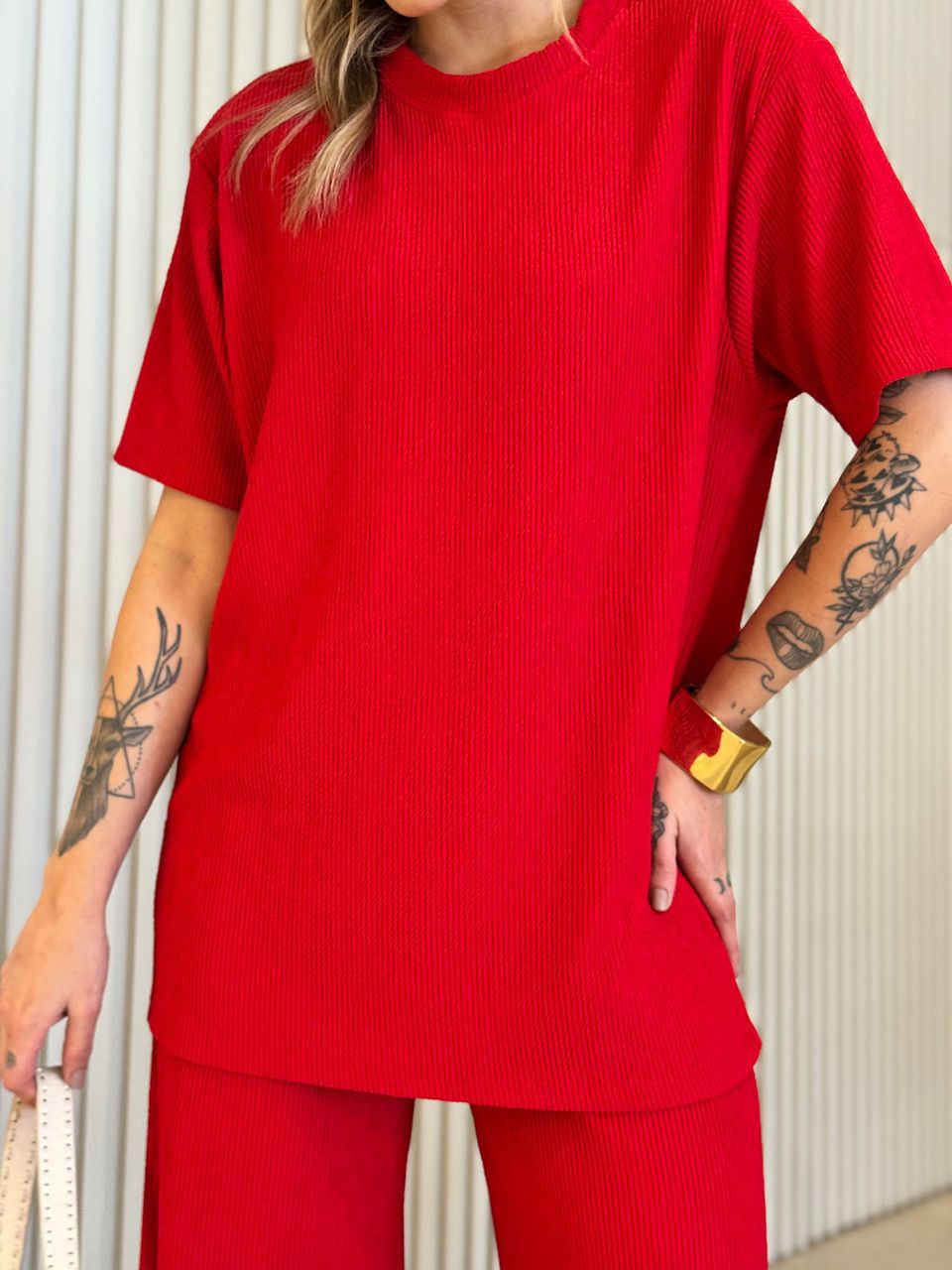 CONJUNTO IRENE BLUSA CALÇA VERMELHO.