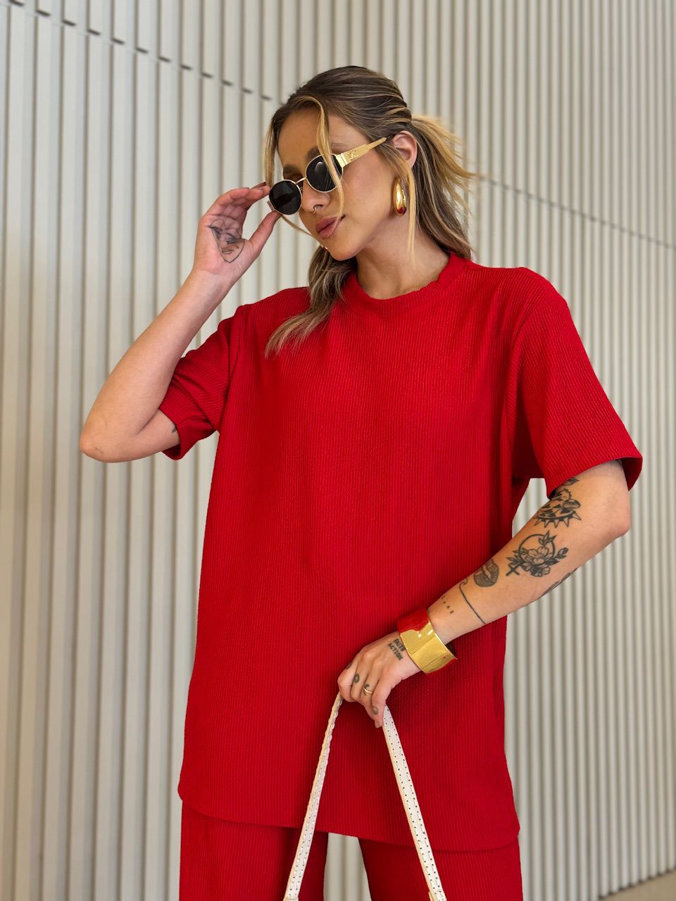 CONJUNTO IRENE BLUSA CALÇA VERMELHO.