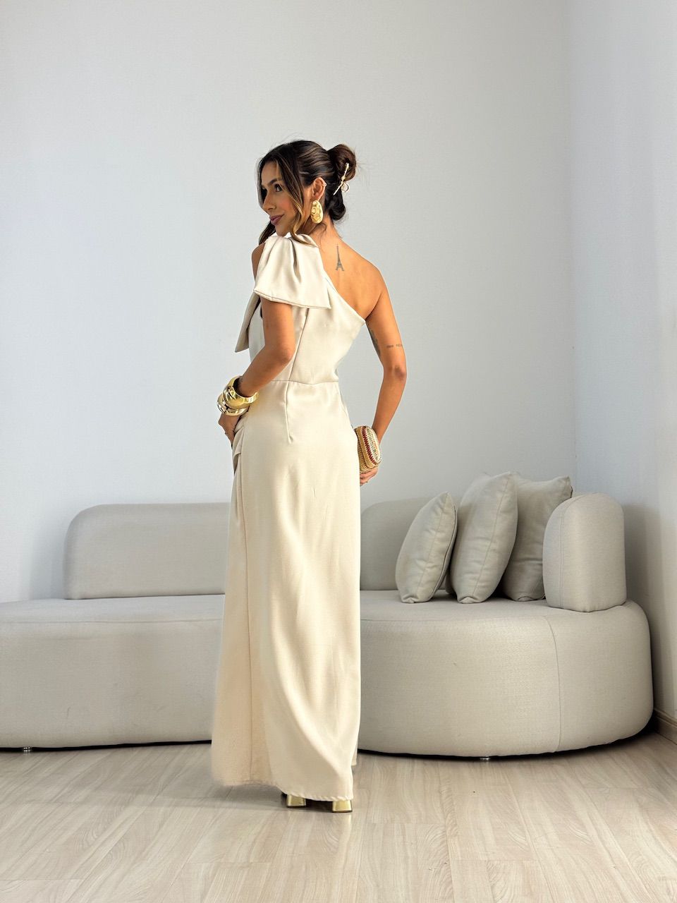 VESTIDO ALEXIA LAÇO Areia