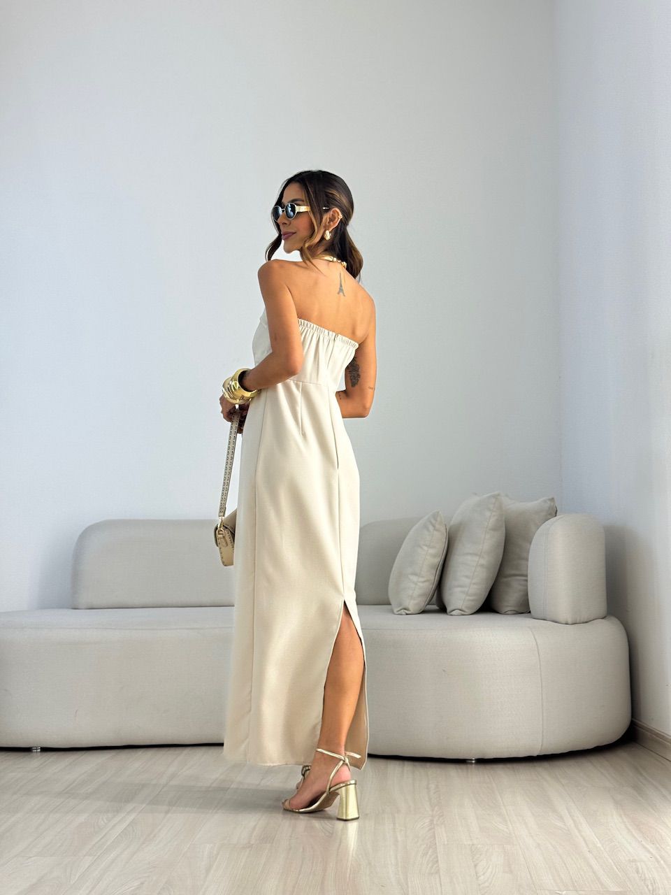 VESTIDO MANUELA TOMARA QUE CAIA Areia