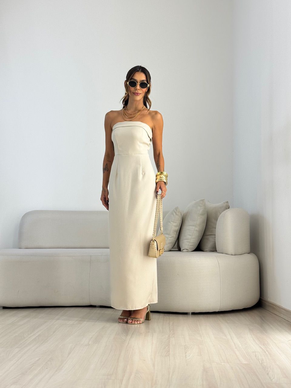 VESTIDO MANUELA TOMARA QUE CAIA Areia - 0071710110 - CAROLLA FERRARO