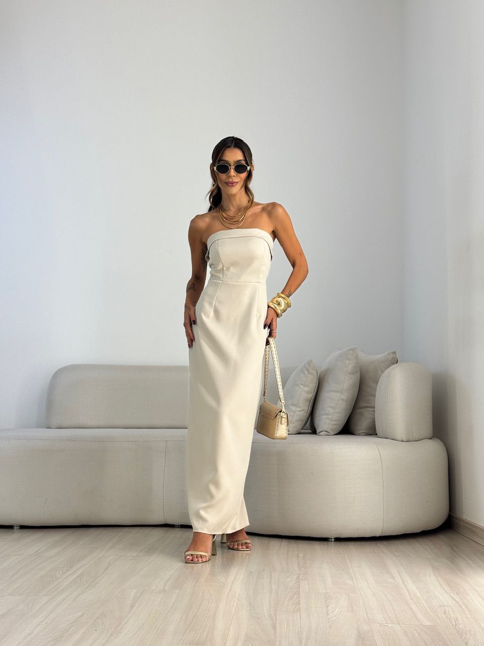 VESTIDO MANUELA TOMARA QUE CAIA Areia