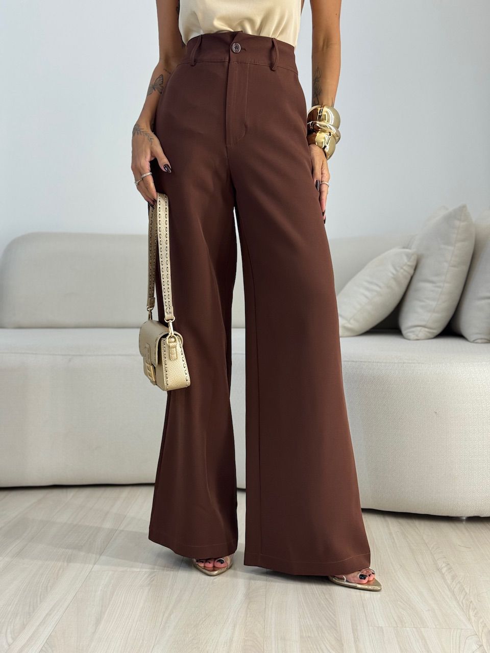 CALÇA MILENA PANTALONA MARROM - 0073410054 - CAROLLA FERRARO