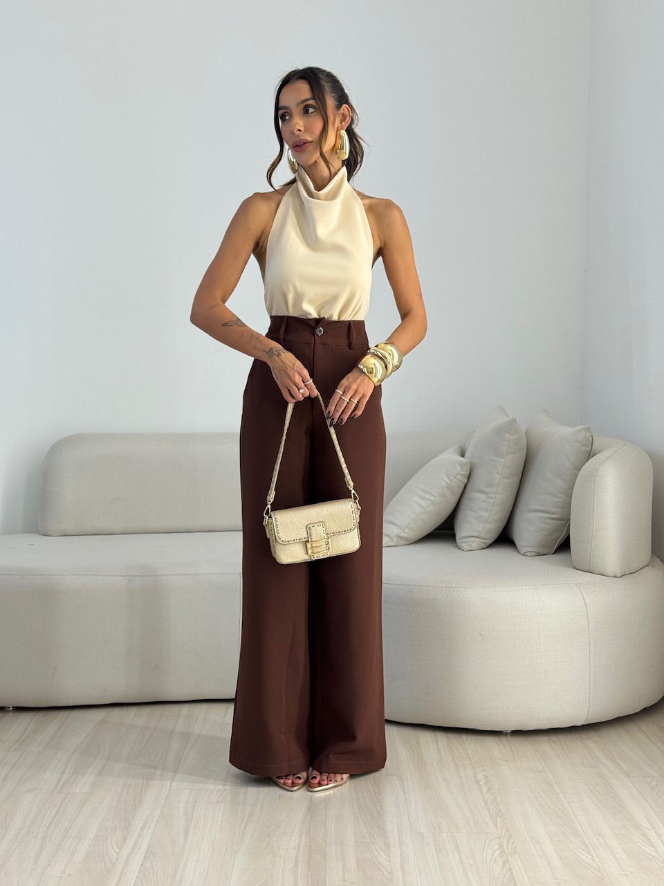 CALÇA MILENA PANTALONA MARROM