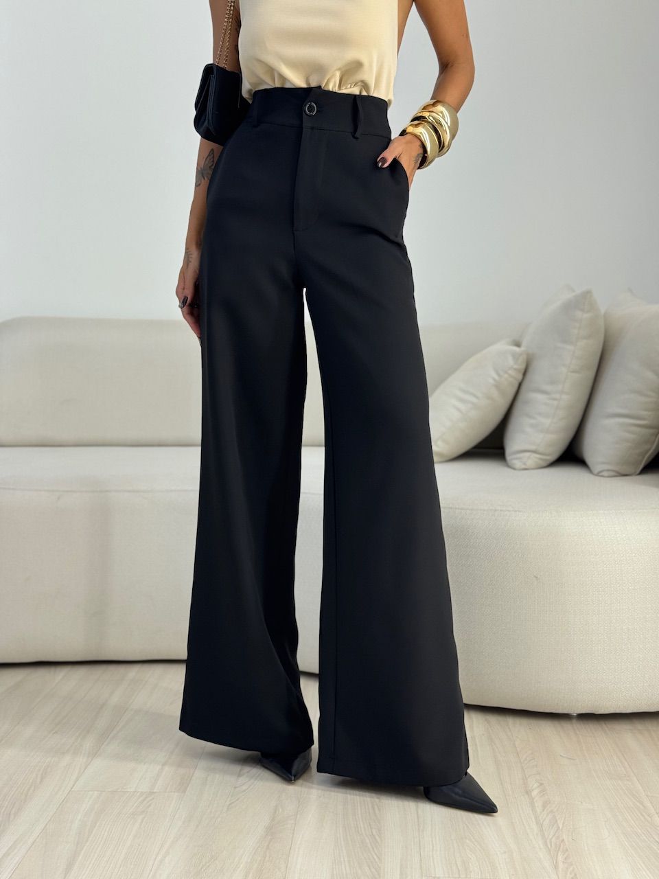 CALÇA MILENA PANTALONA PRETA - 0073410033 - CAROLLA FERRARO