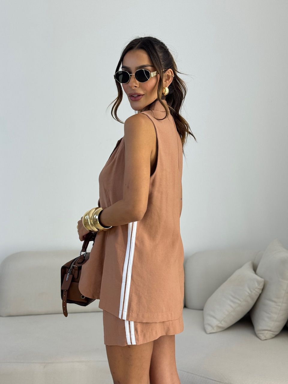 CONJUNTO STELA SHORT COLETE CAPUCCINO 