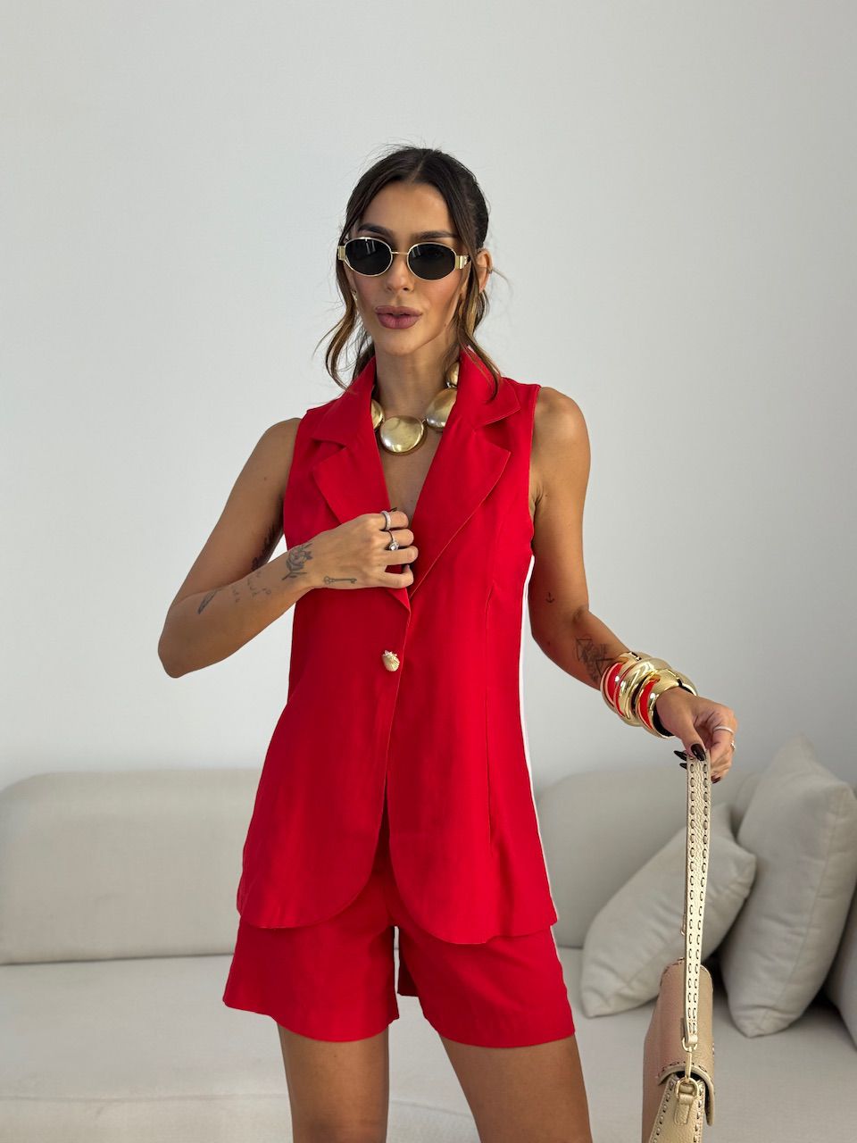 CONJUNTO STELA SHORT COLETE VERMELHO