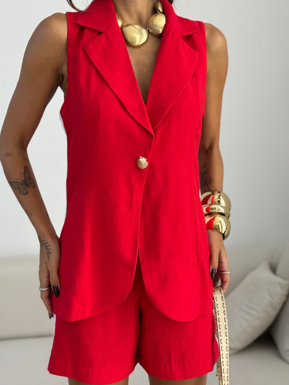CONJUNTO STELA SHORT COLETE VERMELHO