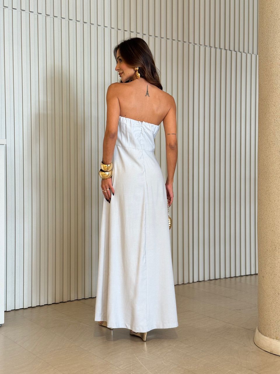 VESTIDO ELISA FENDA CINZA