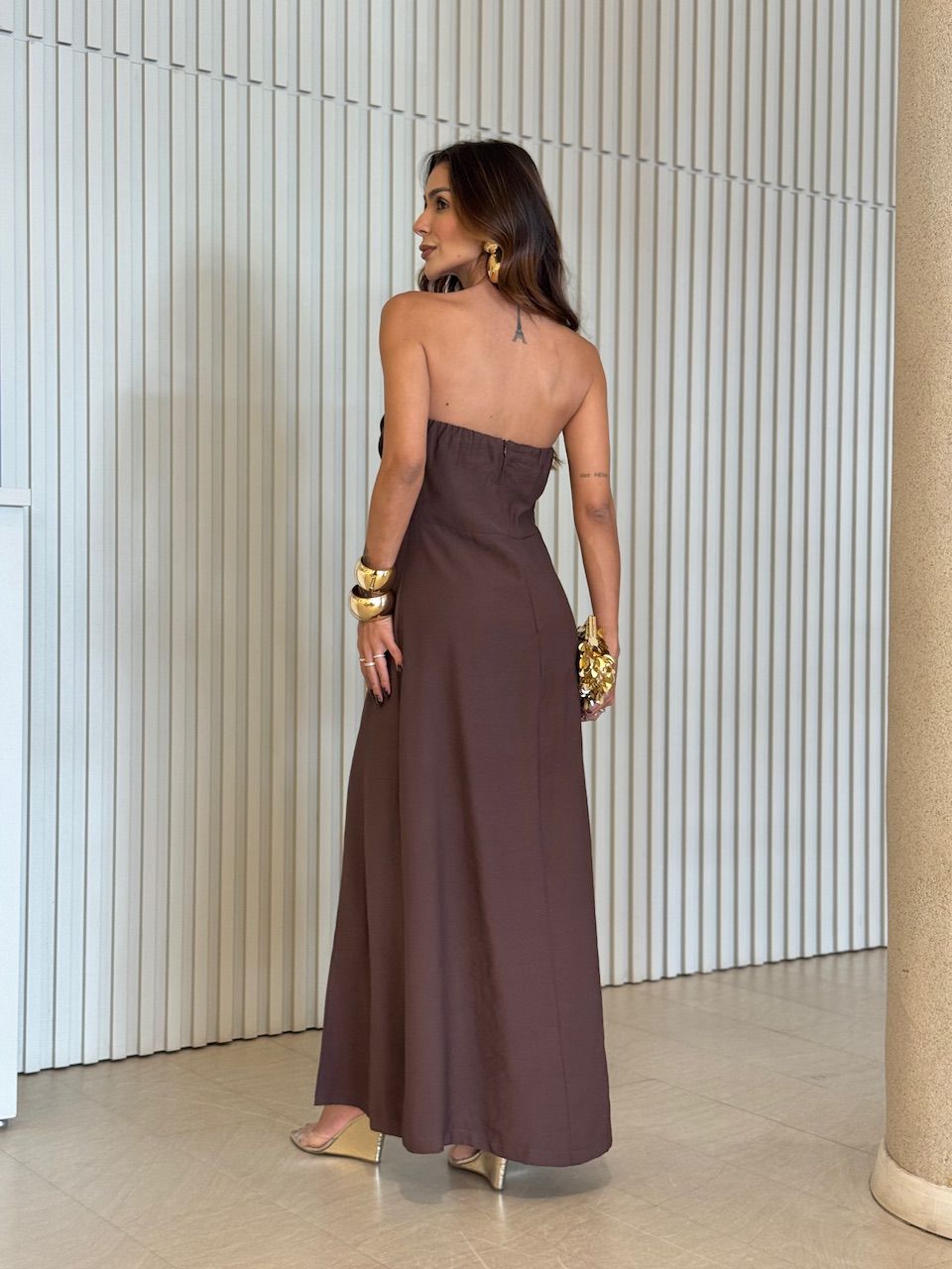 VESTIDO ELISA FENDA MARROM