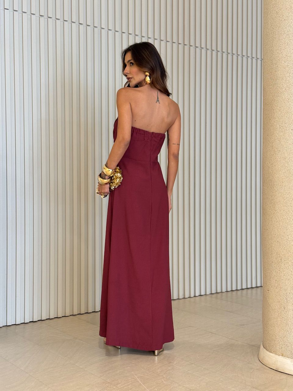 VESTIDO ELISA FENDA VINHO