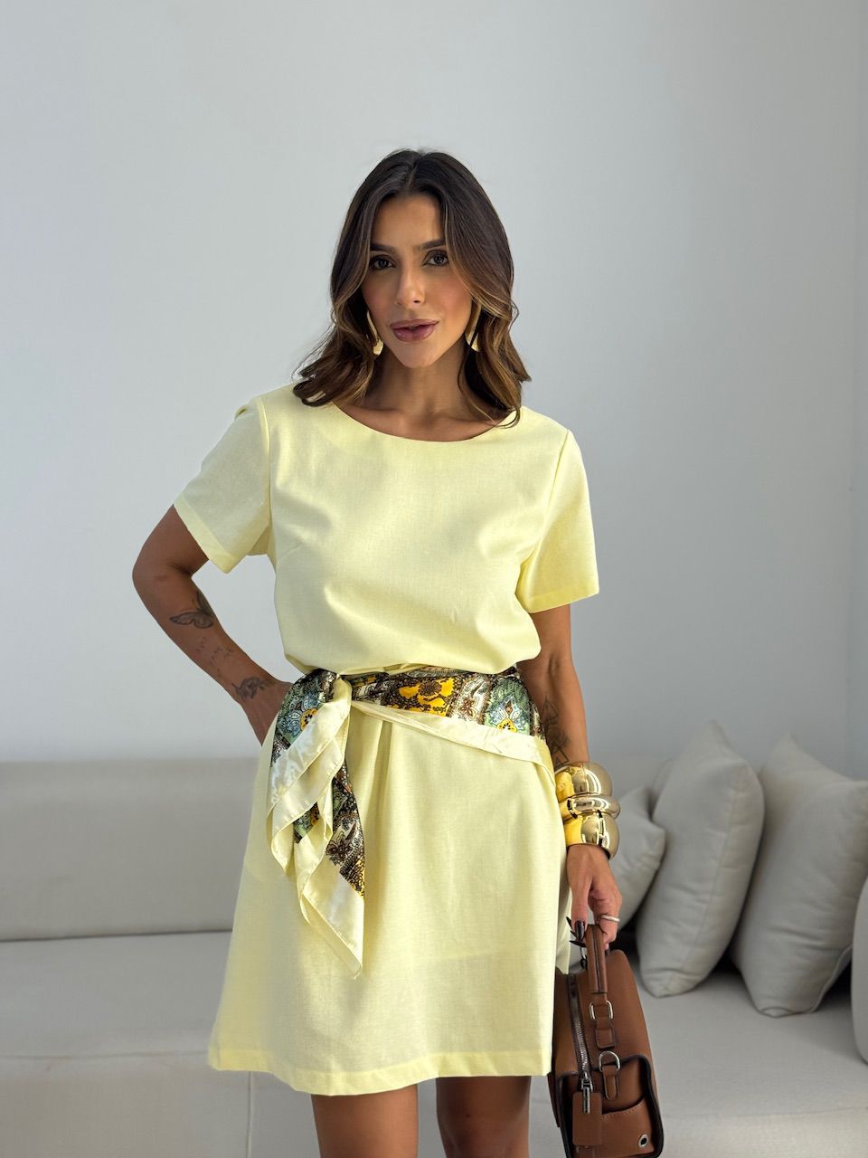VESTIDO MAYA MANGA CURTA AMARELO