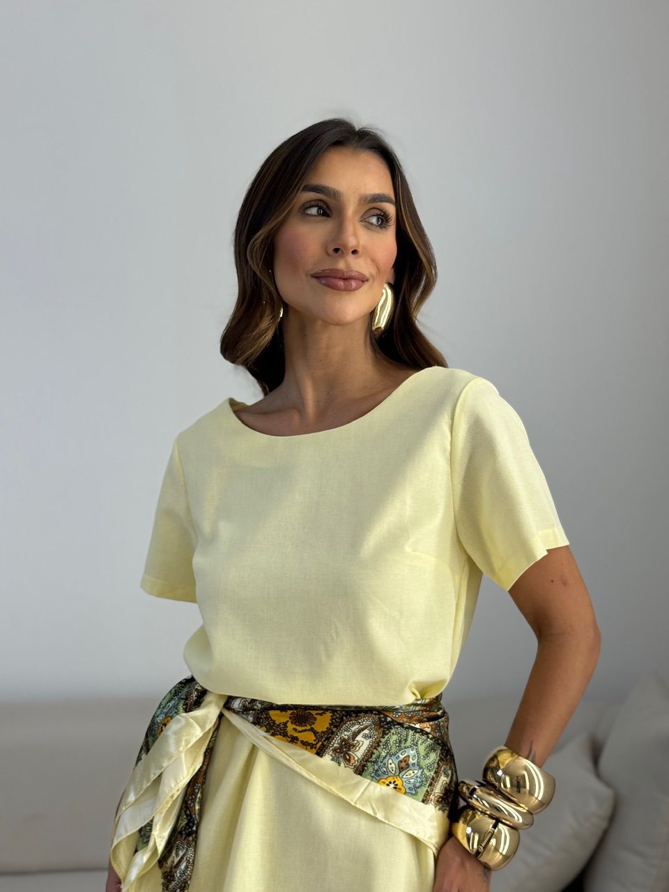 VESTIDO MAYA MANGA CURTA AMARELO