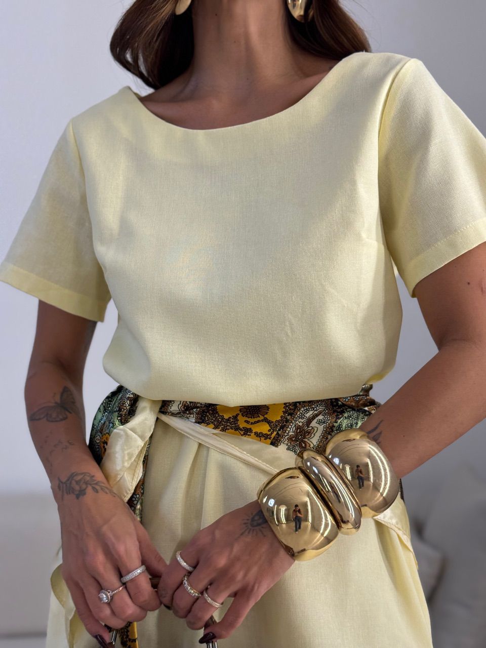 VESTIDO MAYA MANGA CURTA AMARELO