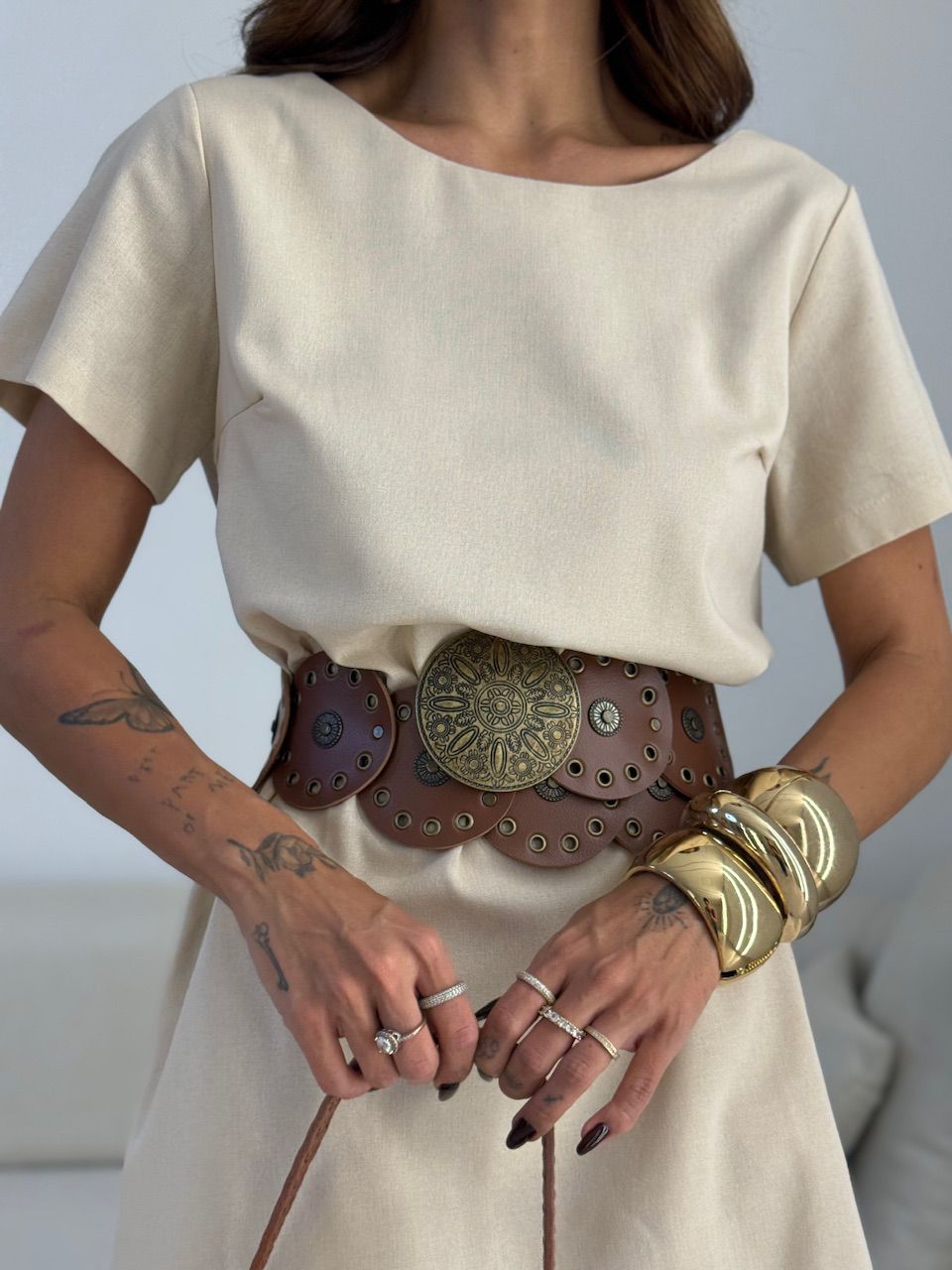 VESTIDO MAYA MANGA CURTA AREIA