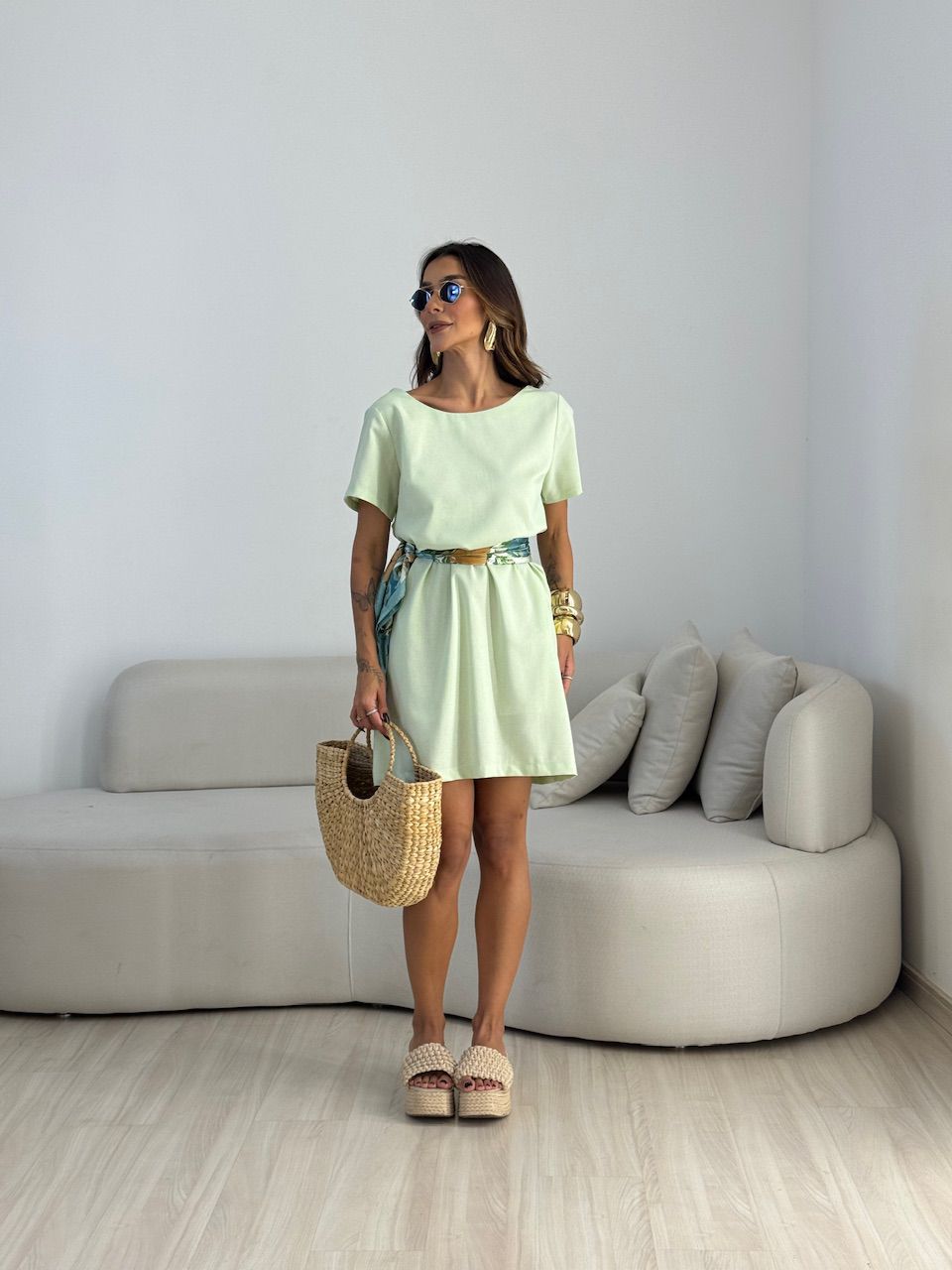 VESTIDO MAYA MANGA CURTA BABY GREEN - 0073450400 - CAROLLA FERRARO