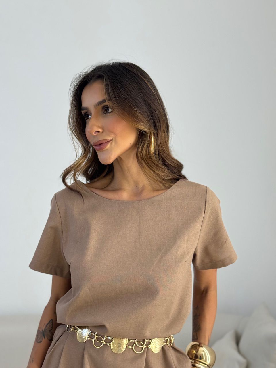 VESTIDO MAYA MANGA CURTA CAPUCCINO 