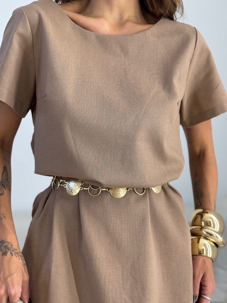 VESTIDO MAYA MANGA CURTA CAPUCCINO 