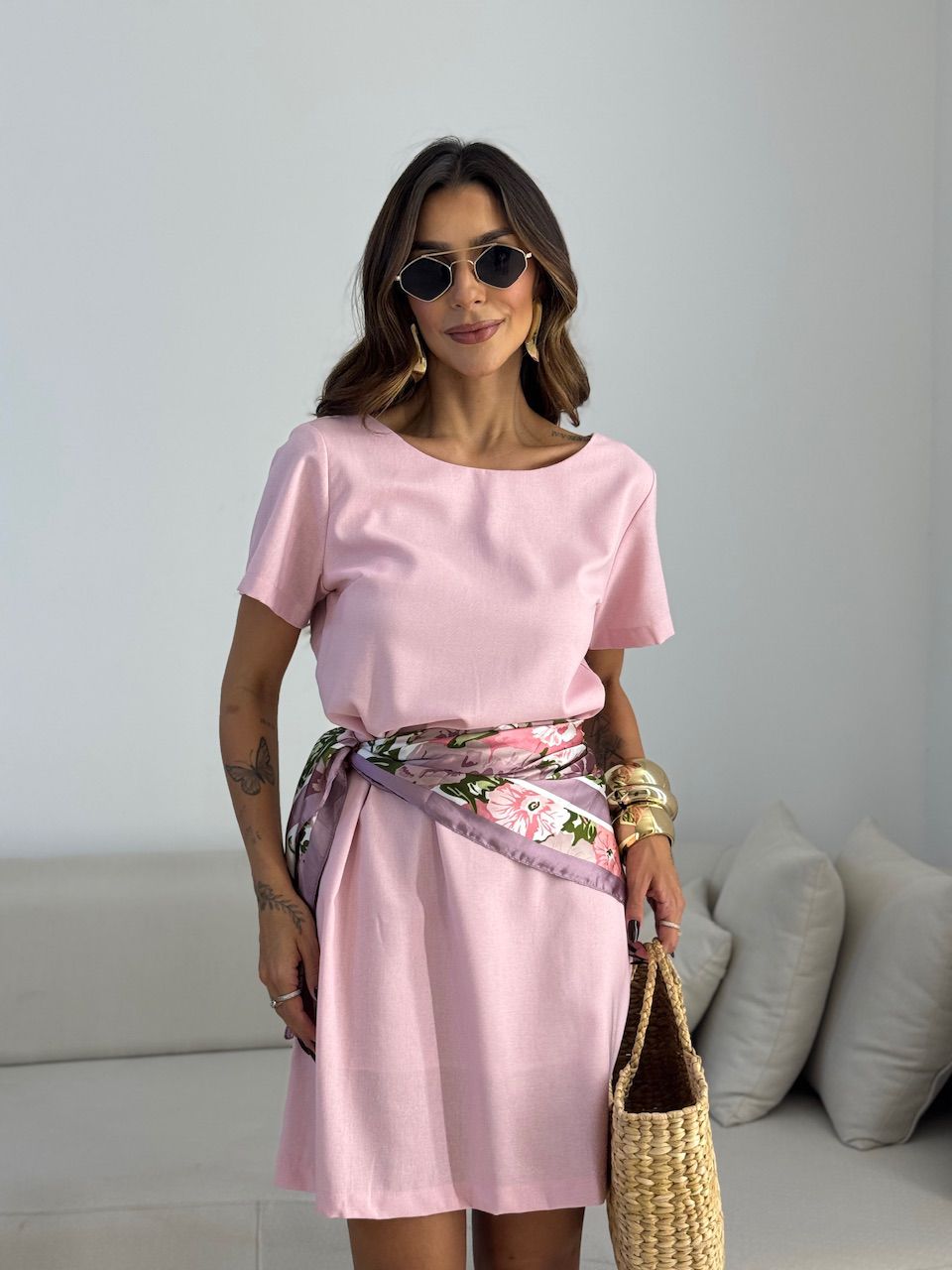 VESTIDO MAYA MANGA CURTA ROSA