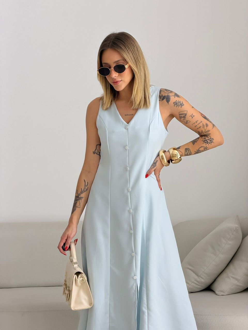 VESTIDO MARISOL BOTÕES BABY BLUE