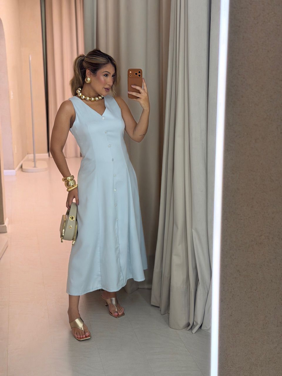 VESTIDO MARISOL BOTÕES BABY BLUE - 0074460365 - CAROLLA FERRARO